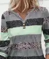 Kadın Uzun Kollu Yakadan Düğmeli çizgili Desenli Süprem Bluz