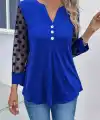 Kadın Uzun Kollu Yakadan Düğmeli Kolları Tül Detaylı Viskon Bluz