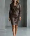 Kadın Uzun Kollu Yakalı Mini Deri Elbise