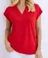 Kadın V Yaka Kısa Kol Dokuma Viskon Kumaş Bluz