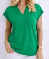Kadın V Yaka Kısa Kol Dokuma Viskon Kumaş Bluz