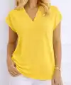 Kadın V Yaka Kısa Kol Dokuma Viskon Kumaş Bluz
