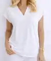 Kadın V Yaka Kısa Kol Dokuma Viskon Kumaş Bluz