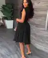 Kadın Yakalı Belden Oturmalı önden Büzgülü Dokuma Mini Elbise