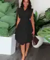 Kadın Yakalı Belden Oturmalı önden Büzgülü Dokuma Mini Elbise
