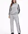 KADIN Yandan Şeritli Eşofman Takım Kapüşonlu Sweatshirt Boru Paça Alt, Oversize 3 Iplik Pamuklu - Gri