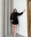 Kadın Yarım Balıkçı Yaka Kolları Transparan Astarlı Full şifon Elbise