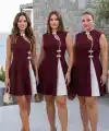 Kadın Yarım Balıkçı Yaka Pencere Dekolte Ve çift Renk Detay Mini Elbise