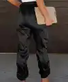 Kadın Yüksek Bel Bağcıklı Cepli Paça Ağzı Lastikli Parasüt Pantolon