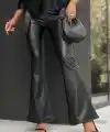 Kadın Yüksek Bel İspanyol Paçalı Deri Pantolon