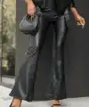 Kadın Yüksek Bel İspanyol Paçalı Deri Pantolon