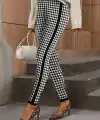 Kadın Yüksek Bel Kaz Ayağı Desenli Yanları şeritli Dalgıç Pantolon