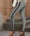 Kadın Yüksek Bel Kaz Ayağı Desenli Yanları şeritli Dalgıç Pantolon