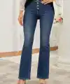 Kadın Yüksek Bel önden Düğmeli Cep Detay Ispanyol Paça Denim Pantolon