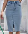 Kadın Yüksek Bel önden Yırtmaçlı Kısa Kot Etek