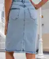 Kadın Yüksek Bel önden Yırtmaçlı Kısa Kot Etek