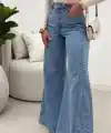 Kadın Yüksek Bel Paçaya Doğru Geniş Kesimli Kot Pantolon