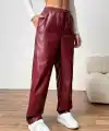 Kadın Yüksel Bel Bağcıklı Deri Pantolon