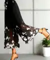 Kadın Yüksel Bel Belinde Kuşak Detaylı çiçek Baskılı Astarlı şifon Pantolon