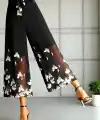 Kadın Yüksel Bel Belinde Kuşak Detaylı çiçek Baskılı Astarlı şifon Pantolon