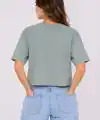 Kedi Baskılı Oversize Crop Tişört Salaş Basic Yarım Kol T-shirt - Mint Yeşili
