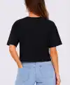 Kedi Baskılı Oversize Crop Tişört Salaş Basic Yarım Kol T-shirt - Siyah