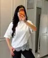 Kısa Kollu Bısıklet Yakalı Dantel Detaylı Vıskon ıkı ıplık Bluz