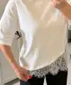 Kısa Kollu Bısıklet Yakalı Dantel Detaylı Vıskon ıkı ıplık Bluz