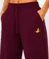 Osy Modal Yumuşak Dokulu Cima Dikişli Nakışlı Cepli Oversize Bol Paça Eşofman Altı - Bordo
