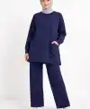 Osy Modal Yumuşak Dokulu Kumaş Tesettür Cepli Tunik Pantolon Takım - Lacivert