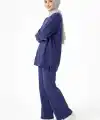 Osy Modal Yumuşak Dokulu Tesettür İkili Takım Yan Yırtmaçlı Uzun Tunik Ve Düz Paça Pantolon, Salaş Kalıp - Lacivert