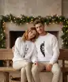 Oversize Bisiklet Yaka Sevgililer Günü Baskılı Sweatshirt - Beyaz