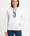 Oversize Hoodie - Sırt Baskılı Survivor Penguin Temalı, Felsefi Yazılı Kapüşonlu Sweatshirt - Beyaz