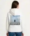 Oversize Hoodie - Sırt Baskılı Survivor Penguin Temalı, Felsefi Yazılı Kapüşonlu Sweatshirt - Beyaz