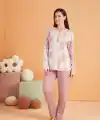 PJS 28016 Kadın Uzun Kol Yarı Patlı Desenli Pijama Takım