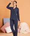 PJS 28090 Kadın Gömlek Yaka Patlı Pijama Takımı