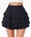 Siyah Katlı Mini Fırfıtlı Etek Lastikli Yüksel Bel, Volanlı Tasarım, Rahat Kalıp, Günlük Ve Şık Kombinelere Uygun Yazlık Etek - Siyah