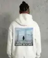 Siyah Oversize Hoodie - Sırt Baskılı Survivor Penguin Temalı, Felsefi Yazılı Kapüşonlu Sweatshirt - Beyaz