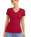 T-Shirt V Yaka Slim Fit Likralı Tişört Günlük Basic Body - Bordo