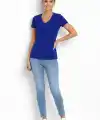 T-Shirt V Yaka Slim Fit Likralı Tişört Günlük Basic Body - İndigo