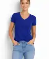 T-Shirt V Yaka Slim Fit Likralı Tişört Günlük Basic Body - İndigo