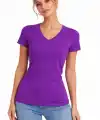 T-Shirt V Yaka Slim Fit Likralı Tişört Günlük Basic Body - Mor