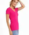 T-Shirt V Yaka Slim Fit Likralı Tişört Günlük Basic Body - Pembe