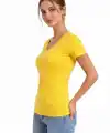 T-Shirt V Yaka Slim Fit Likralı Tişört Günlük Basic Body - Sarı