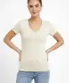 T-Shirt V Yaka Slim Fit Likralı Tişört Günlük Basic Body - Taş