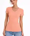 T-Shirt V Yaka Slim Fit Likralı Tişört Günlük Basic Body - Toz Pembe