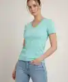 T-Shirt V Yaka Slim Fit Likralı Tişört Günlük Basic Body - Turkuvaz