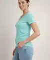 T-Shirt V Yaka Slim Fit Likralı Tişört Günlük Basic Body - Turkuvaz