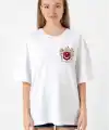 Türk Arma Baskılı Oversize Bisiklet Yaka Günlük T-shirt - Beyaz