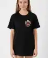 Türk Arma Baskılı Oversize Bisiklet Yaka Günlük T-shirt - Siyah